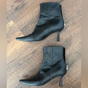 BOX + Reike Nen Pointed Toe Heeled Black Ankle Boots sz 6.5 / 36.5